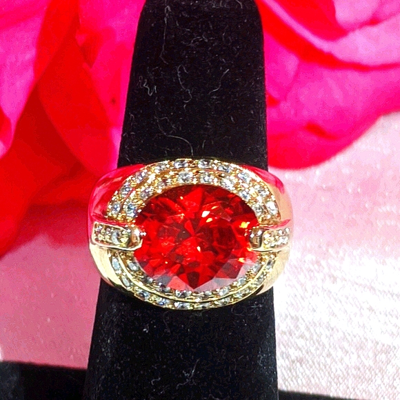 Red Ruby, gold plated with Swarovski crystals. - Picture 1 of 6